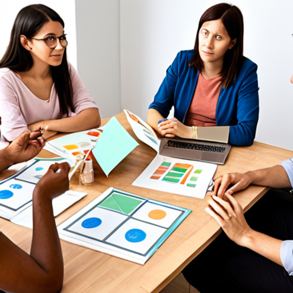 **Image Prompt for User Persona Development**: 
   "A diverse group of people representing different age groups, genders, and interests, sitting around a table, discussing and brainstorming user personas. Include elements like charts, sticky notes, and laptops to depict a collaborative environment focused on understanding customer needs."