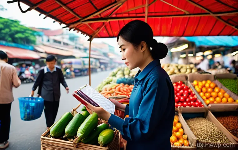 고객 인사이트를 통한 공감 기반 UX 설계 - **Prompt 1: Cultural Immersion in a Vietnamese Market**
"A candid photo of a UX researcher, dres...