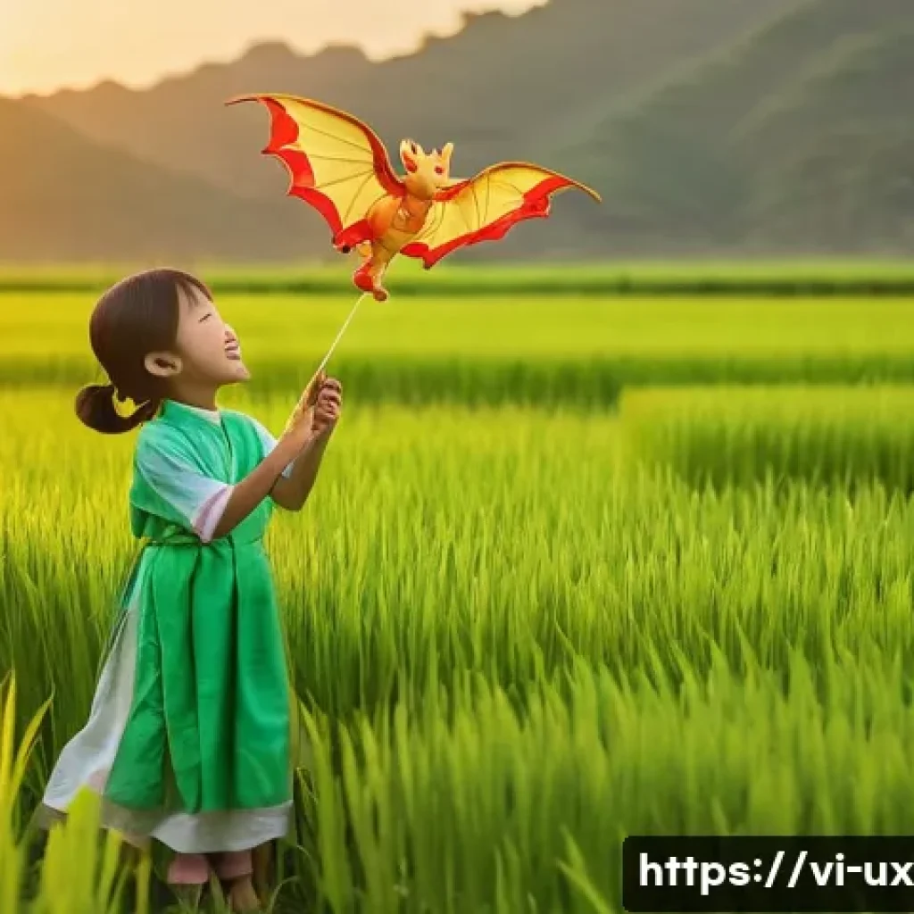 사용자 여정 맵에서의 공감적 요소 - **Prompt:** A young Vietnamese girl (age 7) in a traditional *ao dai* playing with a toy dragon kite...