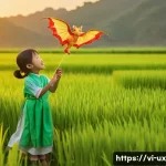 Home 21 사용자 여정 맵에서의 공감적 요소 - **Prompt:** A young Vietnamese girl (age 7) in a traditional *ao dai* playing with a toy dragon kite...