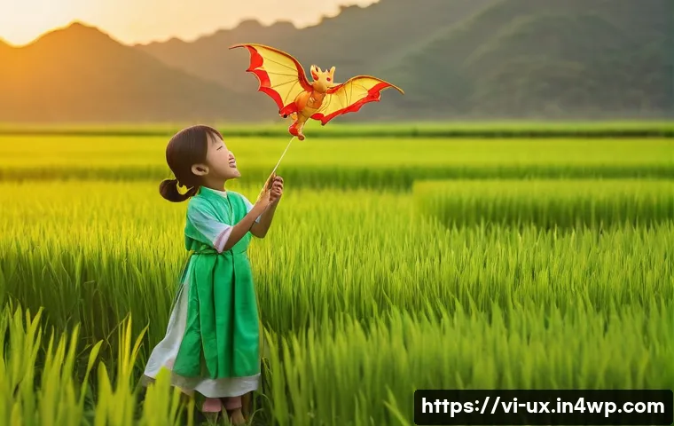 사용자 여정 맵에서의 공감적 요소 - **Prompt:** A young Vietnamese girl (age 7) in a traditional *ao dai* playing with a toy dragon kite...