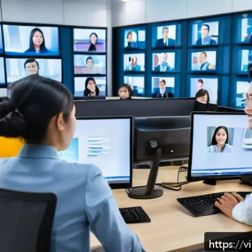 Home 17 사용자 경험 컨설팅에서의 공감적 접근 - A modern Vietnamese customer service office scene showing a diverse team of professional consultants...